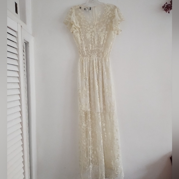 The Kooples Ecru Lace Sheer Details Embroidered Dress - Picture 6 of 13